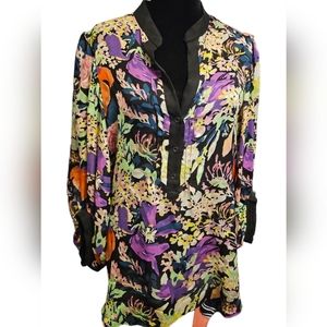 Diane Von Furstenberg Silk Floral Print Blouse Size 10